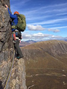Bradley on the poorly protected/exposed 2nd pitch of January Jigsaw, Glencoe